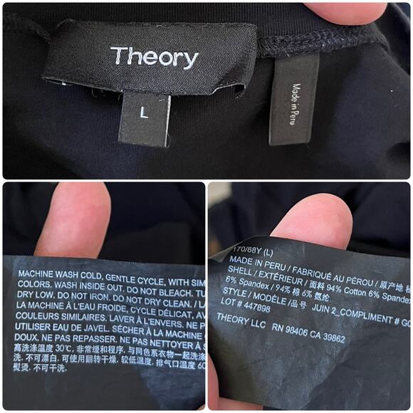 Theory Juin 2 Black Scoop Neck Short Sleeve Tee Top Size Large Fitted - Picture 8 of 9